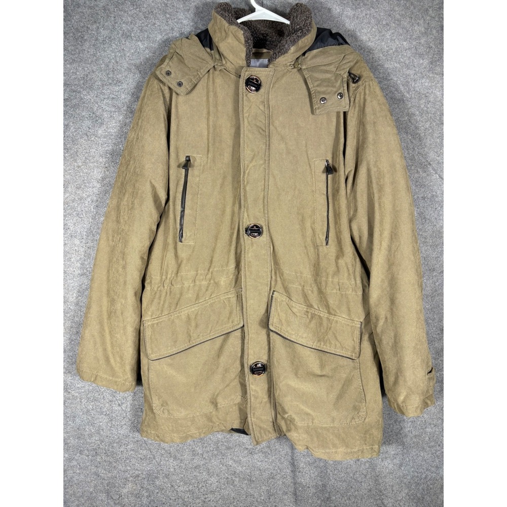 Rainforest Mens Tan Khaki Sherpa Lined Hooded Field Jacket Parka Coat Size M